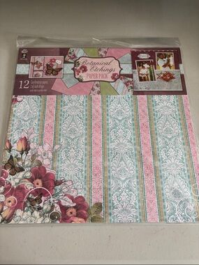 Botanical Etchings Paper Pack - Pink & Teal Decorative Scrapbook Paper